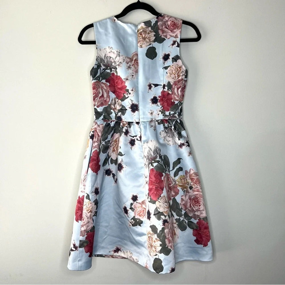 Cece Floral Rose Light Blue Silky Midi Dress Formal Homecoming Wedding sz 0 - Picture 3 of 8